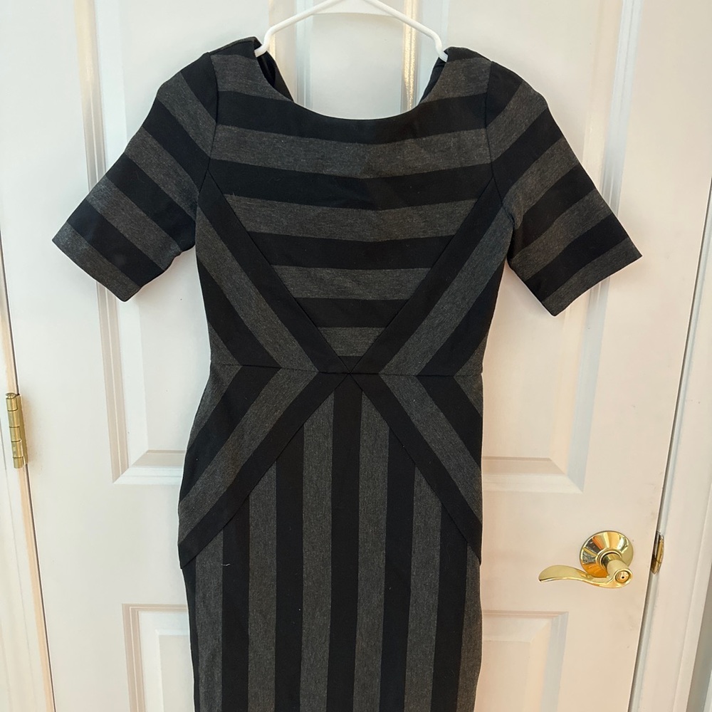 Maeve Black and Charcoal Striped Mini Dress